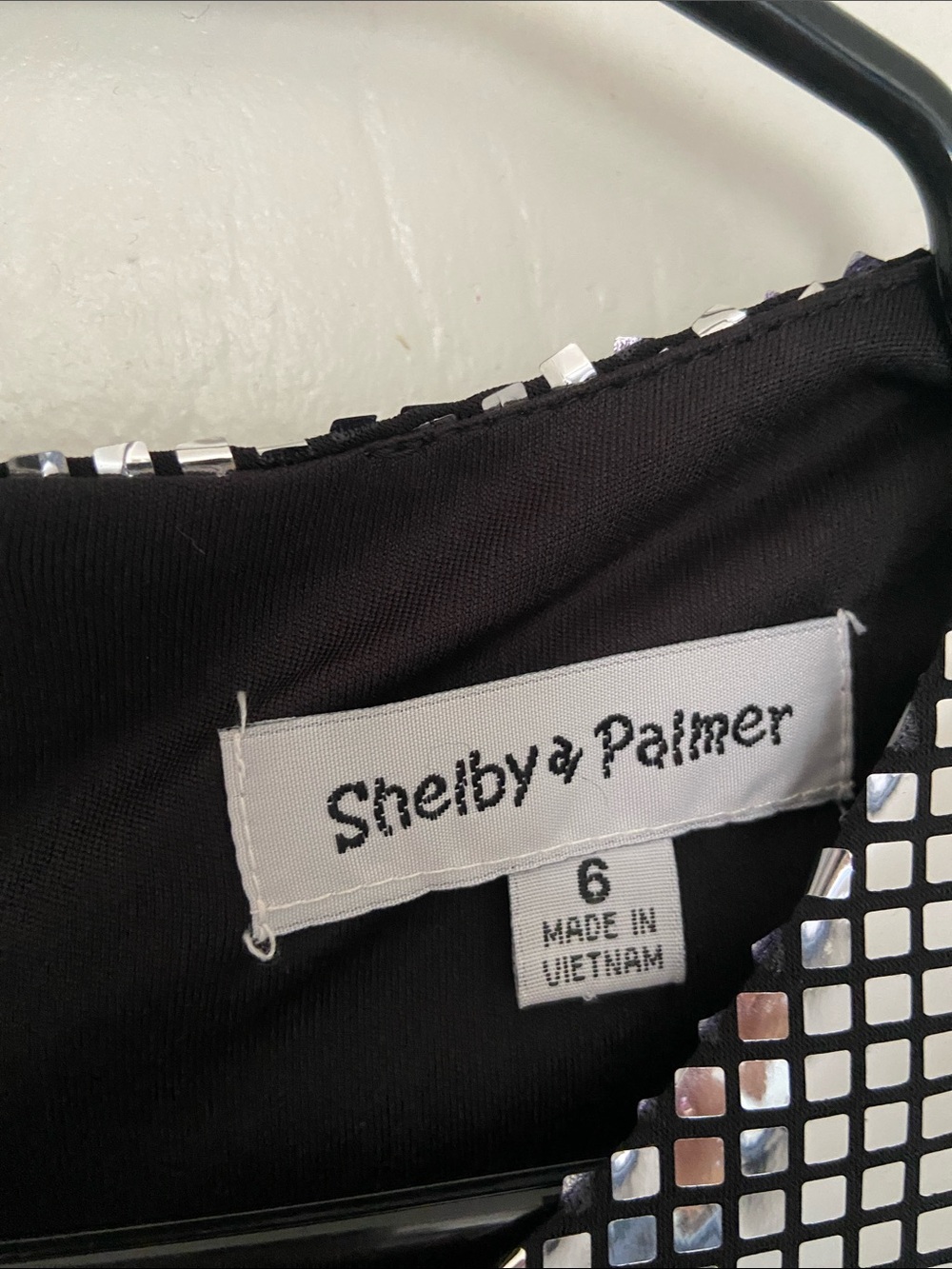 Shoshanna Black Midi Dress with Silver Sequin Grid Bodice - Picture 5 of 6
